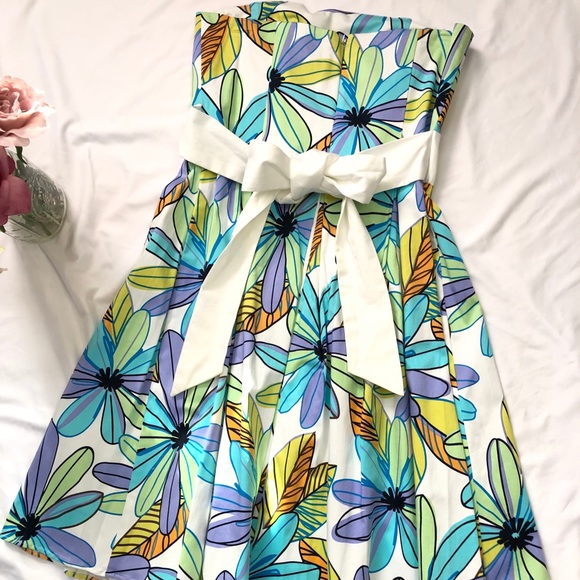 Strapless Floral Print Dress 9/10 - Picture 2 of 2